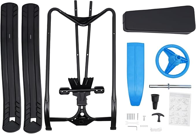 Snow Racer Sled for Kids, Dual Brakes Snowmobile Sled Ski with Steering Wheel, Snow Sledge for Skiing, Ice Skating, Sand Skating, Single Rider 45 x 20 x 15 inches-StrideForce Fitness