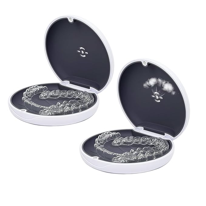 2 Pack Retainer Case,Aligner Case with Vent Holes, Compatible with Invisalign, Mouth Guard Cases，Portable Slim Travel Cute Orthodontic Retainer Cases (White Gray)
