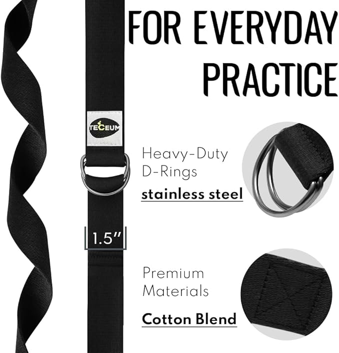 TECEUM Yoga Strap & Mat Strap – 2 IN 1 – Cotton – 6 ft 8 ft 10 ft (30+ colors) – Adjustable Non-Slip Belt for Yoga, Pilates, Stretching, Physical Therapy, Fitness & Home Workout – For Carrying Mats-StrideForce Fitness