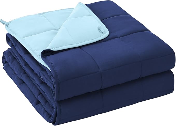 yescool Weighted Blanket for Adults (20 lbs, 60" x 80",Navy & Blue) Cooling Heavy Blanket for Sleeping Perfect for 190-210 lbs, Queen Size Breathable Blanket with Premium Glass Bead, Machine Washable-StrideForce Fitness