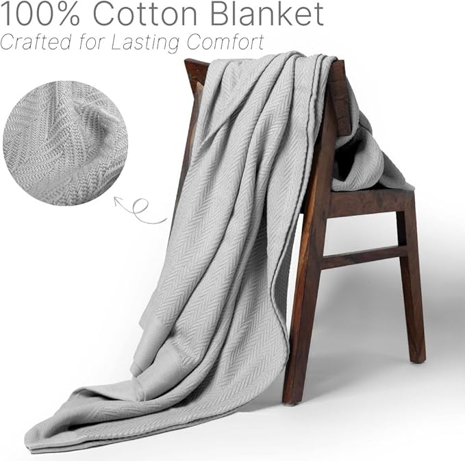 100% Cotton Herringbone Blankets, 90"X90" Queen, Throw Blanket for Bed All Season Cotton Blanket, Cozy Blanket,Throws & Bed Blanket, Throw Blanket for Couch, Modern Home Decor -Scottish Grey-StrideForce Fitness