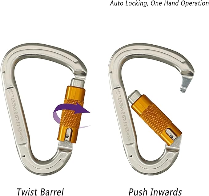 SOB Auto Locking Climbing Carabiner Clips,Heavy Duty Asymmetrical Carabiner Connector Used for Rappelling Gear Rescue Outdoor Projects Dog Leash-StrideForce Fitness