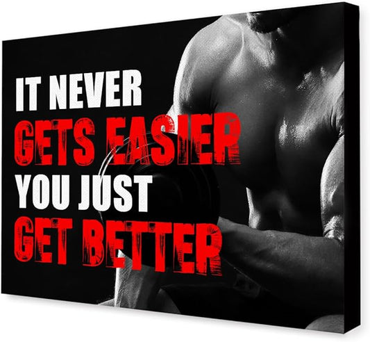 OTINGQD Inspirational Gym Wall Decor,Fitness Quotes Wall Art,It Never Gets Easier You Just Get Better Workout Canvas Wall Decor for Home Gym-StrideForce Fitness