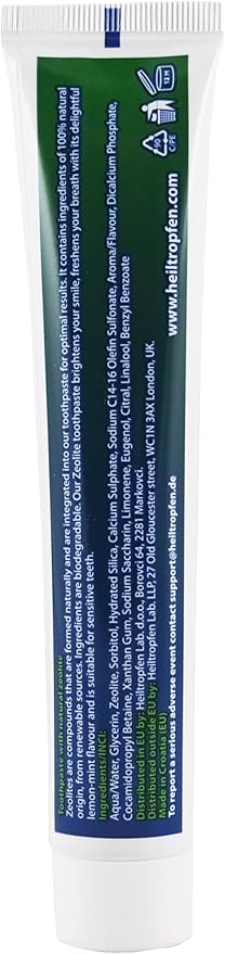 Zeolite Toothpaste | 2.5 fl oz - 75 ml | Fluor-Free | 100% Natural Origin Ingredients | 15% Natural Mineral Zeolite | Heiltropfen®