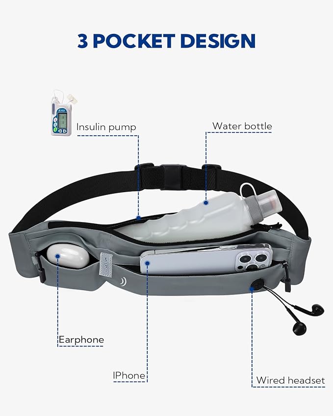 WATERFLY Running Belt Fanny Pack: Runner Marathon Jogging Waist Pack Sport Workout Exercise Fitness Phone Holder Belt for Men Women Jogger Slim Waistband Dark Grey-StrideForce Fitness