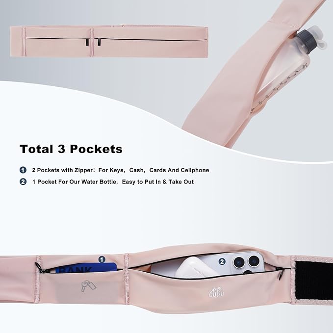 Running Belt for Women and Men, Water Proof Running Belts Fanny Pack with Water Bottle,Slim Hydration Running Bag Belts with Phone Bottle Holder Adjustable Fit for Runner (Pink, Large)-StrideForce Fitness