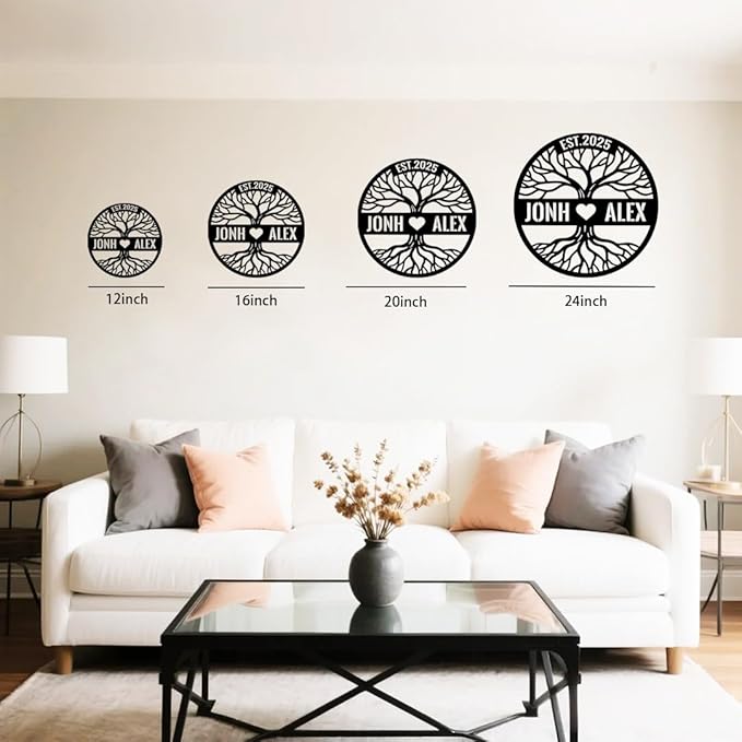 Personalized Tree of Life Metal Name Sign | Custom Metal Signs | Family Wall Art | Wedding Gift & Anniversary | Indoor Decor Gift for Women, Men, Wife, Parents, Couple-StrideForce Fitness