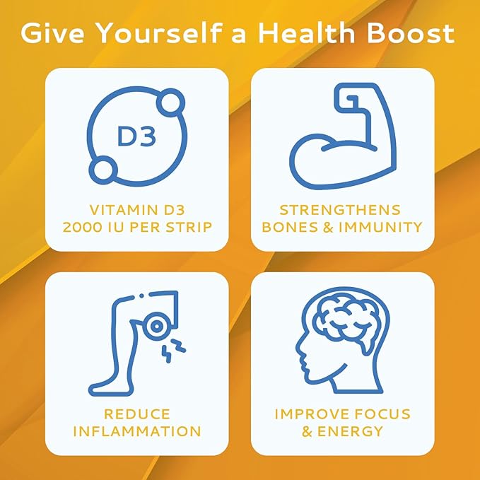 Vitamin D3 Strips 10 Pack| 2000 IU Oral Dissolvable D3 Vitamin Strips | Peppermint Flavor Melts on Your Tongue in 30 Seconds | Boost Immunity & Enhance Mental Focus with Vitamin D3 2000