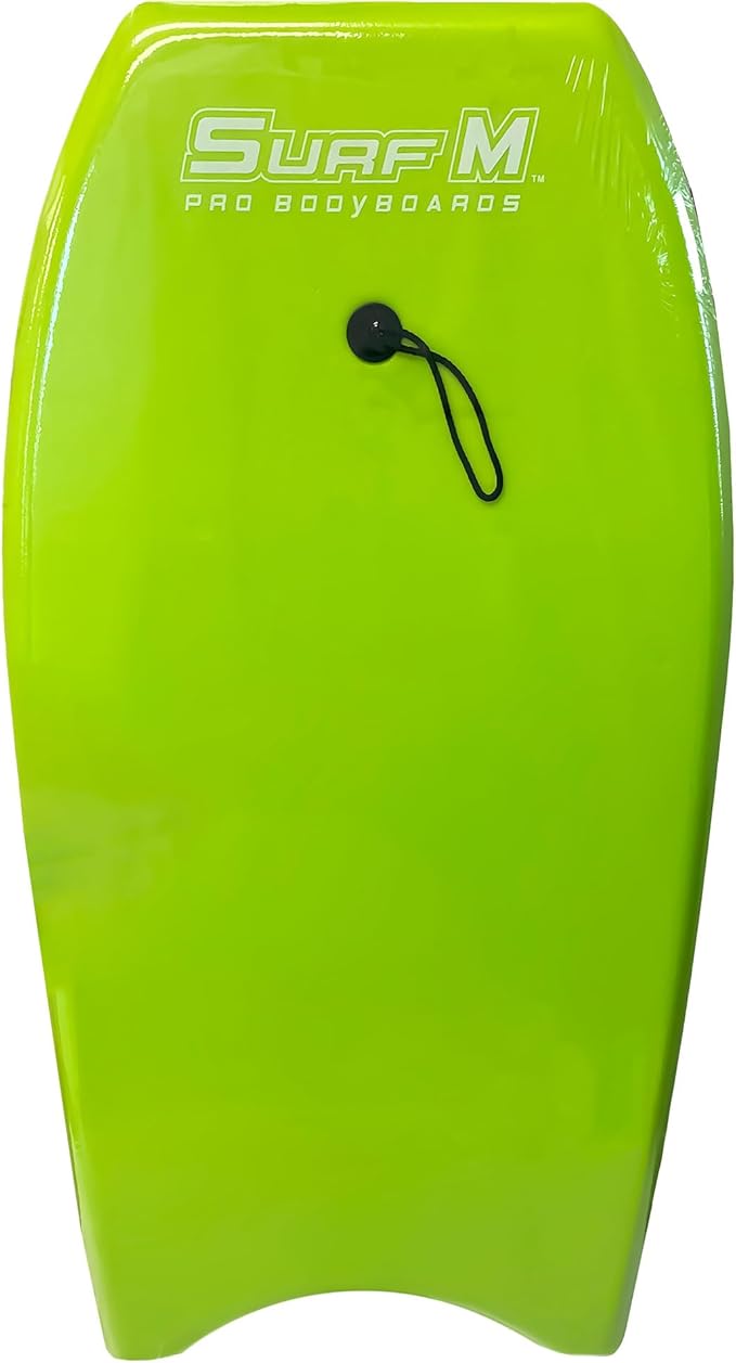 PMU 33 Inch Lime Green Bodyboard - Lightweight Wrist Leash, Surf Mania, Slick Bottom Boards for Beach, Sea & Pool - Surfing Board for Kids, Teens & Adults Wave Conditions Pkg/1-StrideForce Fitness