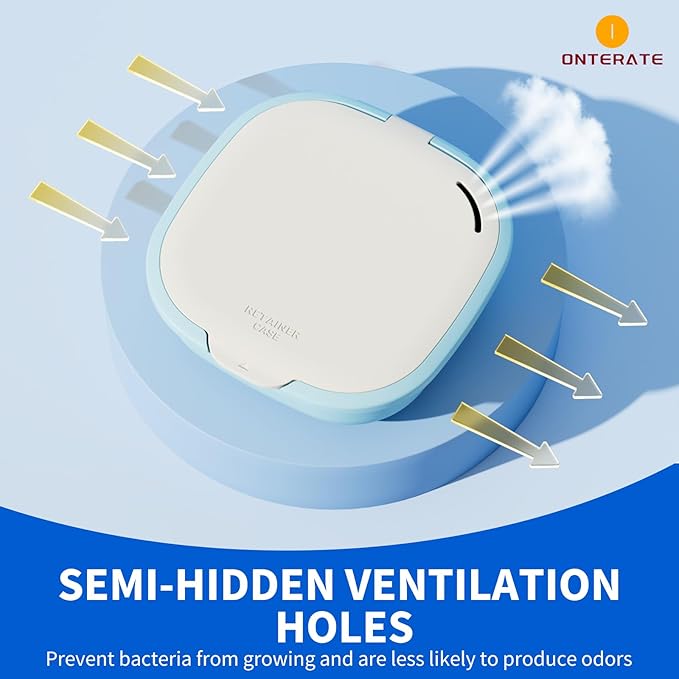 Magnetic Retainer Box with Mirror, Compact Denture Case with Vent Holes & Retainer Remover Tool & Chewies & Brush, Protable Aligner Cleaner Case for Night Mouth Guards, Braces (Blue Purple)