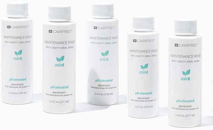 CariFree Maintenance Rinse, Mint Flavored, Travel Size for On-The-Go Convenience, Anti-Cavity & Fluoride Mouthwash, Xylitol, Alcohol-Free, Neutralizes pH, Dentist Recommended (Pack of 5)
