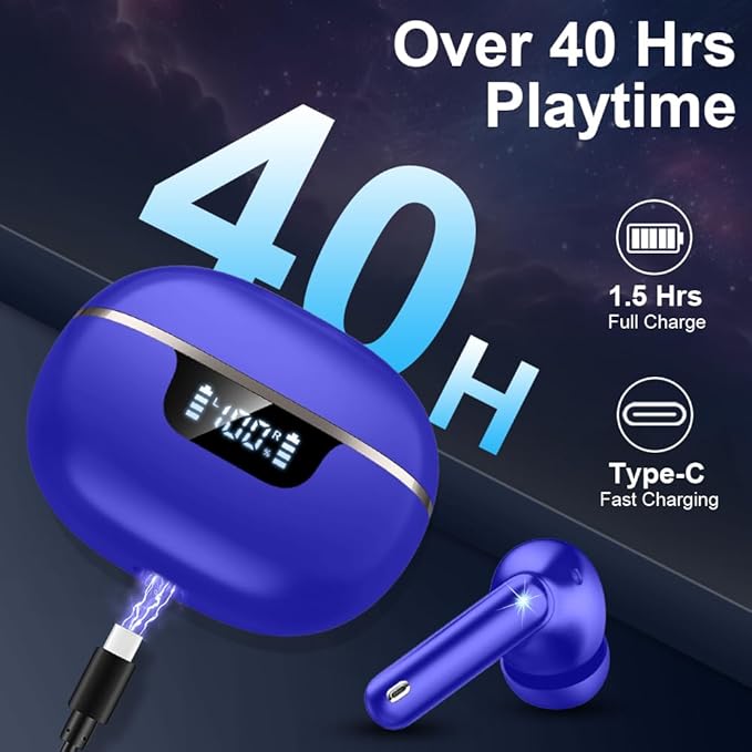 Wireless Earbuds Bluetooth 5.4 Headphones Noise Cancelling, 40H Playtime Bluetooth Ear Bud with Dynamic Drivers Stereo, Sports Earphones Wireless with LED Power Display for Laptop Pad Phones-StrideForce Fitness