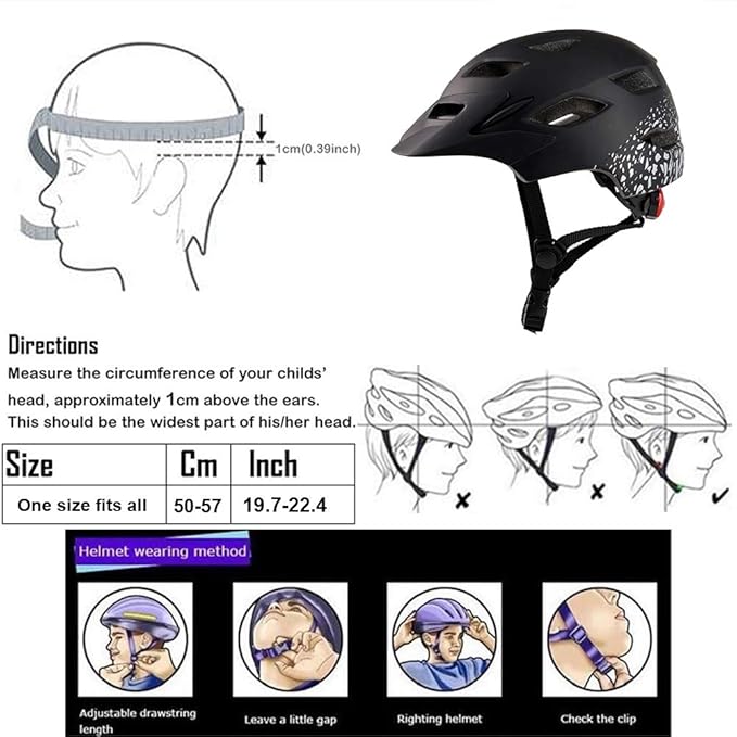 Kids Bike Helmet,Bavilk Kids Boys Girls Bike Helmets with LED Light Detachable Visor Children Youth Teen Multi-Sport for Skating Cycling Scooter Skateboard Adjustable & Lightweight 19.7"-22.4"-StrideForce Fitness
