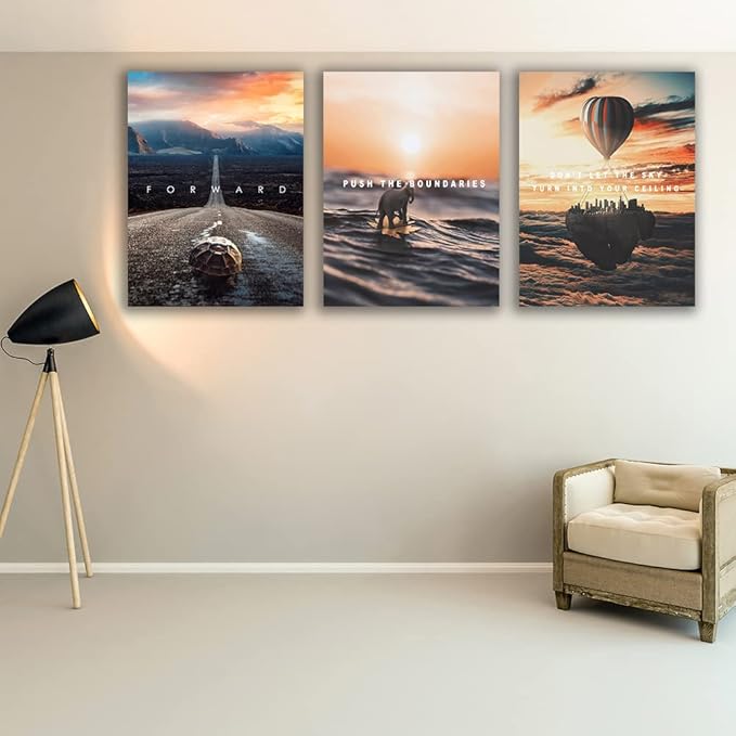 Motivational Wall Decor Poster Inspirational Wall Art 3 Pieces Canvas Wall Painting Framed Artwork for Living Room Bedroom Office Home Decor Prints Pictures Wall Decor Ready to Hang 60''Wx 28''H-StrideForce Fitness