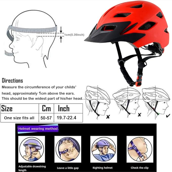 Kids Bike Helmet,Bavilk Kids Boys Girls Bike Helmets with LED Light Detachable Visor Children Youth Teen Multi-Sport for Skating Cycling Scooter Skateboard Adjustable & Lightweight 19.7"-22.4"-StrideForce Fitness