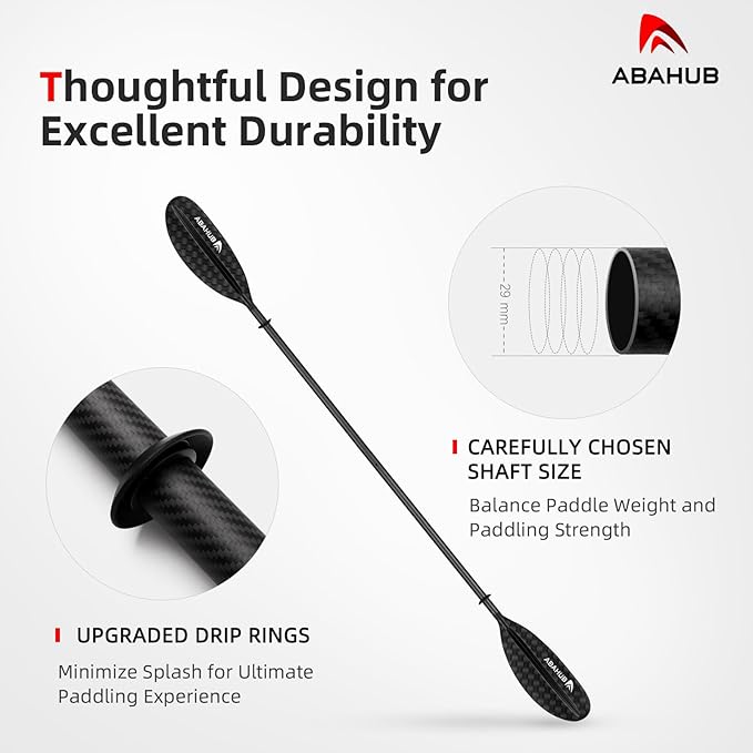 Abahub 1 x Carbon Kayak Paddles, 90.5 Inches Kayaking Oars for Boating, Canoeing with Free Paddle Leash, Carbon Fiber Shaft Black/Blue/Green/Orange/Yellow/White/Red Plastic Blades-StrideForce Fitness