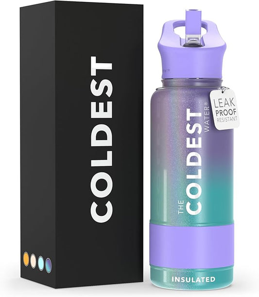 Coldest Insulated Water Bottle with Straw Lid - Stainless Steel Metal Insulated Bottle for Men & Women (Interstellar Reef Glitter, 32 oz)-StrideForce Fitness