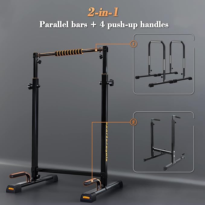 Sportsroyals Adjustable Dip Bar Station, Heavy Duty Parallette & Parallel Bars, 400LBS Stable Dip Stands for Home Gym, Calisthenics & Upper Body Workout Equipment-StrideForce Fitness
