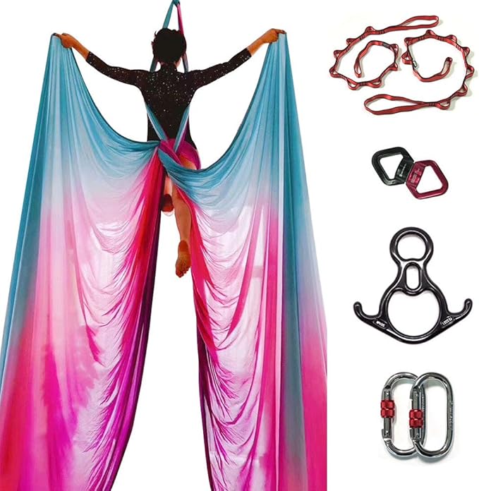 DASKING Aerial Silks Starter Kit - Durable 11Yards of Aerial Yoga Hammock with Hardware, Aerial Swing for Acrobatic Flying Yoga & All Levels (Aerial Rigging Point Up to 14ft)-StrideForce Fitness