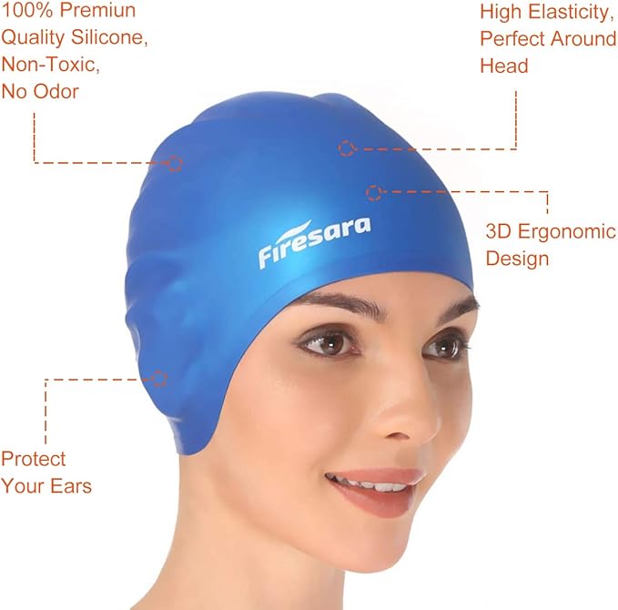Firesara Swim Cap, Original Updated Swimming Cap 3D Ergonomic Design Comfortable Durable Ear Protection for Women Kids Men Adults Boys Girls for Long or Short Hair with Nose Clip and Ear Plugs-StrideForce Fitness