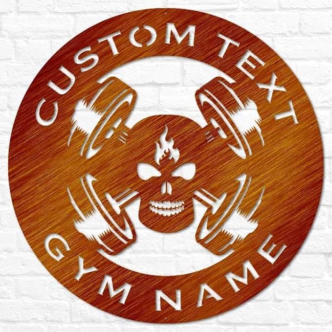 Custom Metal Skull Barbell Gym Name Sign, Dead Lift Den Workout Room Wall Art, Personalized Home Gym Sign, Custom Gym Decor, Workout Garage-StrideForce Fitness