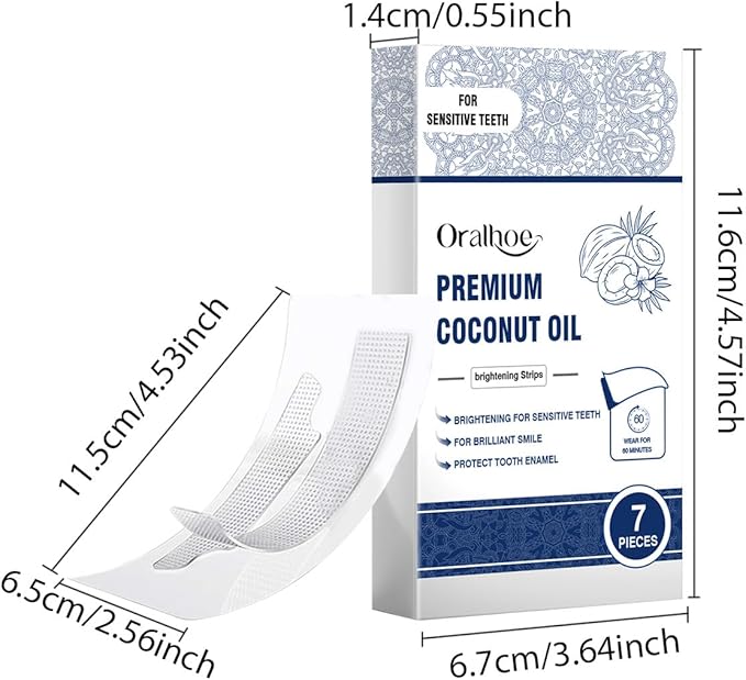 Premium Teeth Whitening Strips with Coconut Oil, Gentle Brightening Care for Sensitive Teeth, 60 Minutes Application to Enhance Your Smile, 7 Pieces