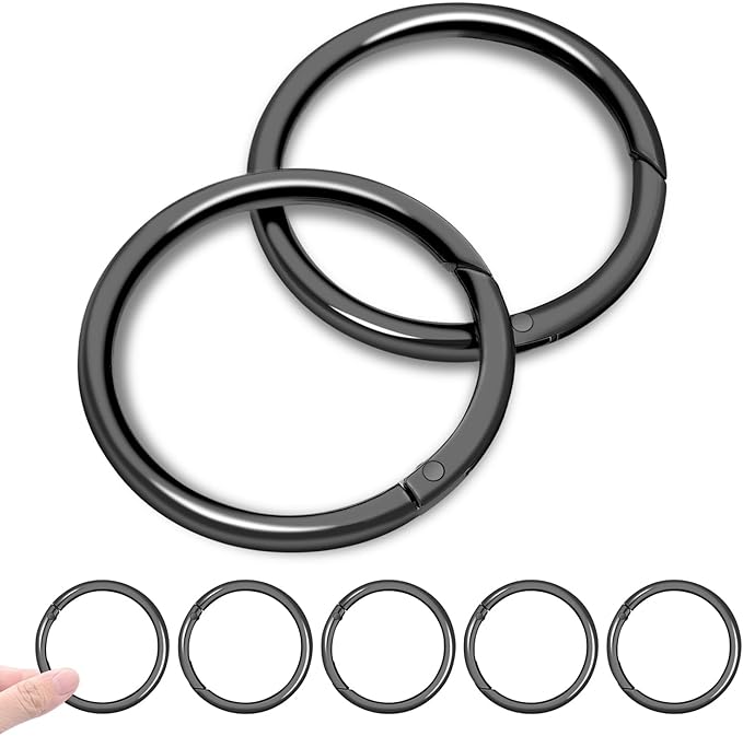 10Pack 2" Large Round Carabiner Clips, Metal Spring O Rings for Organizer Key Rings, Paracord Keychain Lanyard, Pet Chains, Purse Hardware, Key Snap Hooks DIY Accessory (Black)-StrideForce Fitness