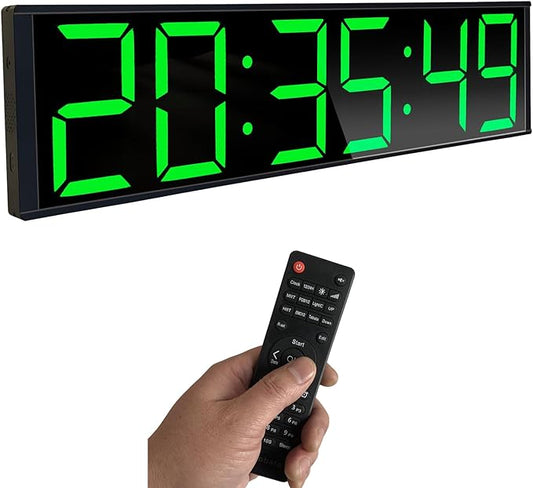 26'' Extra Large Home Gym Timer Clock, Programable Workout Interval Timer, Digital Wall Clock, with 7-Color Night Light, 8 Alarm Clocks, Calendar/Temperature, Countdown & Stopwatch (Green)-StrideForce Fitness