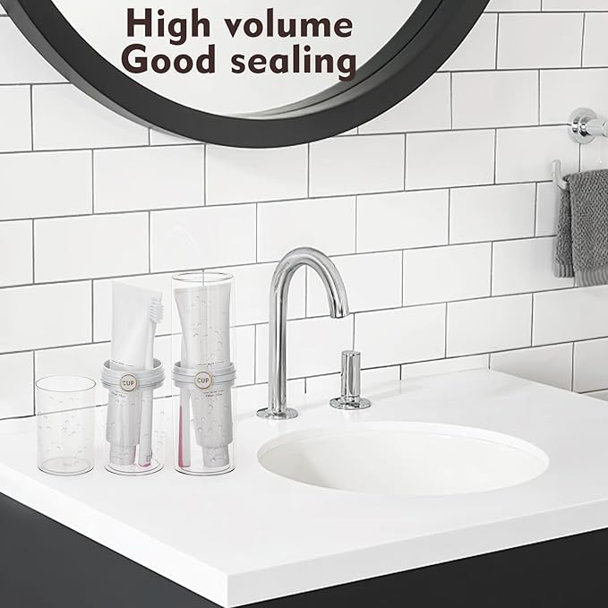 Yeeco Toothbrush Travel Case, 2 pcs Transparent Portable Toothbrush Cover with Mouthwash Cup, Plastic Cylindrical Tooth Brushing Holder for Home School Camping Travelling, 8.1 x 2.6 inches，Clear