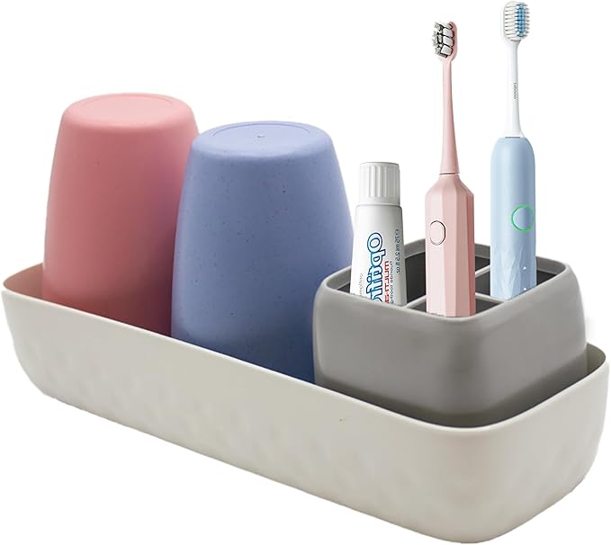 Toothbrush Holder - Bathroom Accessories Set for Kids Toothbrush Holder, Kids Bathroom Decor, Kids Bathroom Set for Countertop, Blue & Red