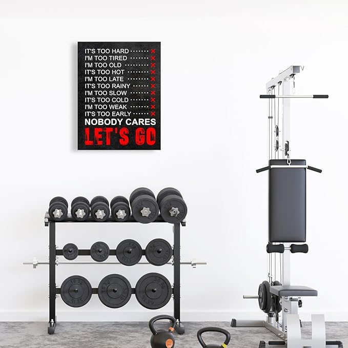 OTINGQD Inspirational Gym Wall Decor,Fitness Quotes Wall Art,Nobody Cares Let's Go Canvas Wall Decor for Home Gym-StrideForce Fitness