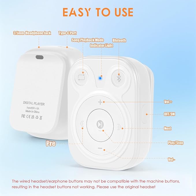 64GB Clip MP3 Player: Upgraded Bluetooth 5.3, Earphones Included, 15 Hours Battery Mini Music Player, 1000+ Songs Storage, No Phone Needed, Portable Music Players-StrideForce Fitness