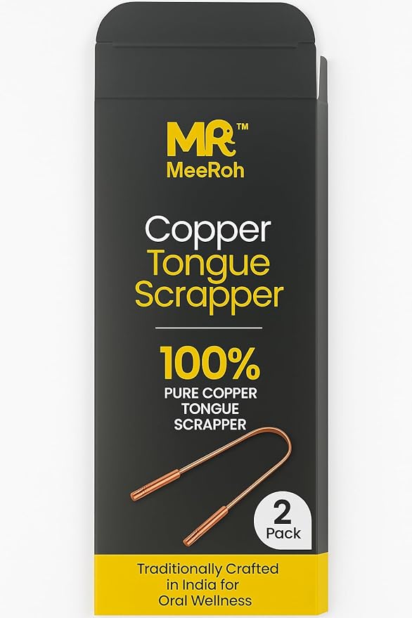 MeeRoh 100% Pure Copper Tongue Scraper Cleaner – 2 Pack – Natural Breath Freshener, Durable & Eco-Friendly Copper Tongue Cleaner