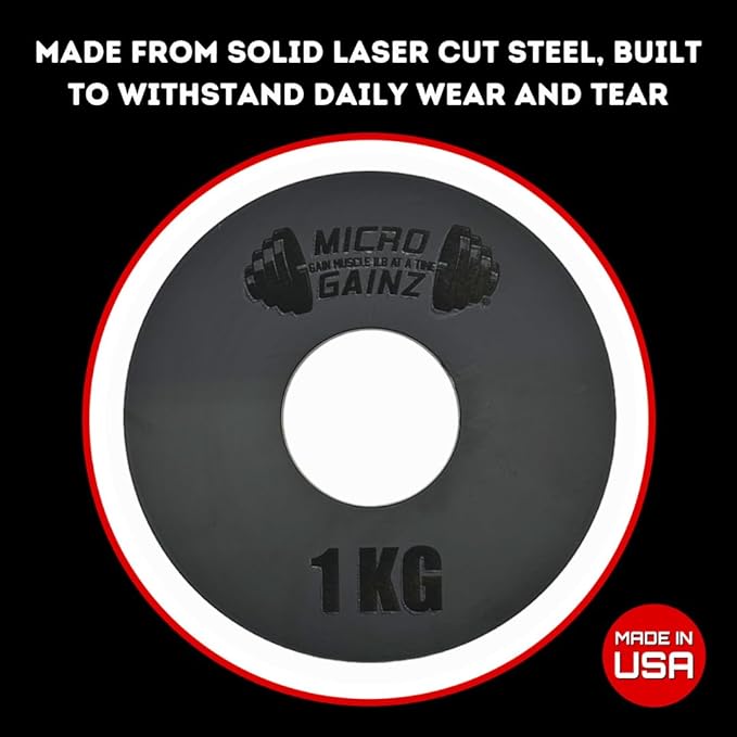 Micro Gainz Kilogram Fractional Weight Plate Set of 2 Plates, .25KG, .50KG or 1KG, Plate Set Designed for Olympic Barbells & Strength Training, Made in USA-StrideForce Fitness