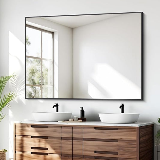 Bathroom Mirror,36x48 inch Large Wall Mirror for Bathroom Wall Mounted Black Rectangle Corner Mirrors,Black Bathroom Mirror for Living Room,Farmhouse,Bedroom Entryway,Horizontal/Vertical-StrideForce Fitness