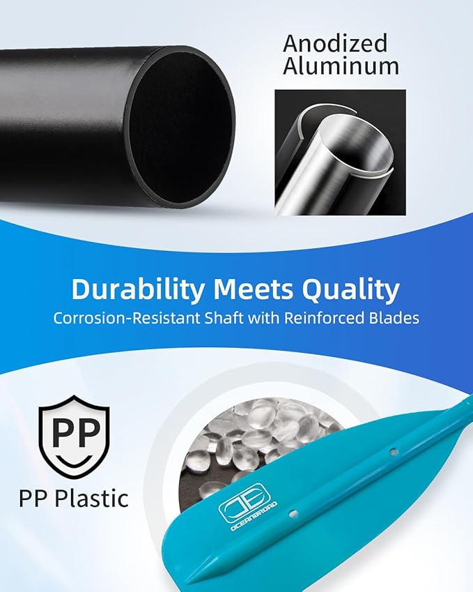 OCEANBROAD Canoe Paddle, Adjustable from 4'3''to 5'3''/130cm to 160cm Aluminum Shaft with Plastic Blade for Canoeing Boating Kayaking, 3-Piece Floatable Oar-StrideForce Fitness