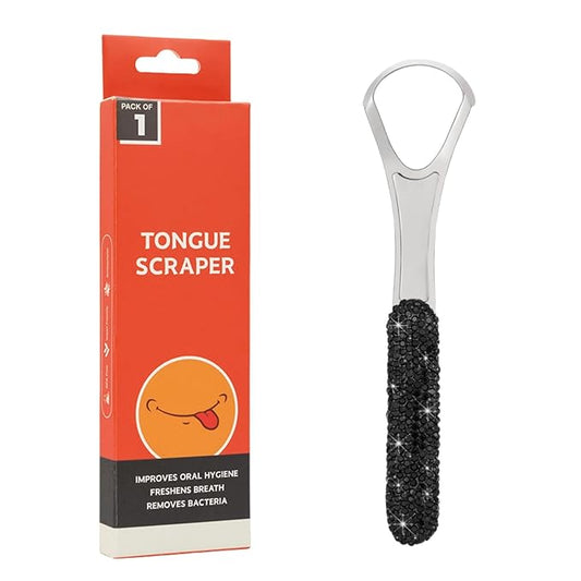 Tongue Scraper Bling Metal Tongue Cleaner for Adults & Kids Diamond Stainless Steel Tongue Scrubber for Oral Care & Hygiene(Black)