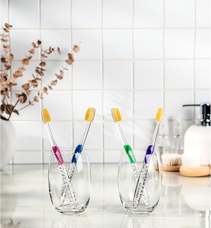 Soft Slim Gold Bristles Toothbrush for Sensitive Gums - Soft Slim Bristles, Compact Head, Toothbrushes for Adults / 8-Piece Set (Blue, Green, Pink, Violet x 2 Each)