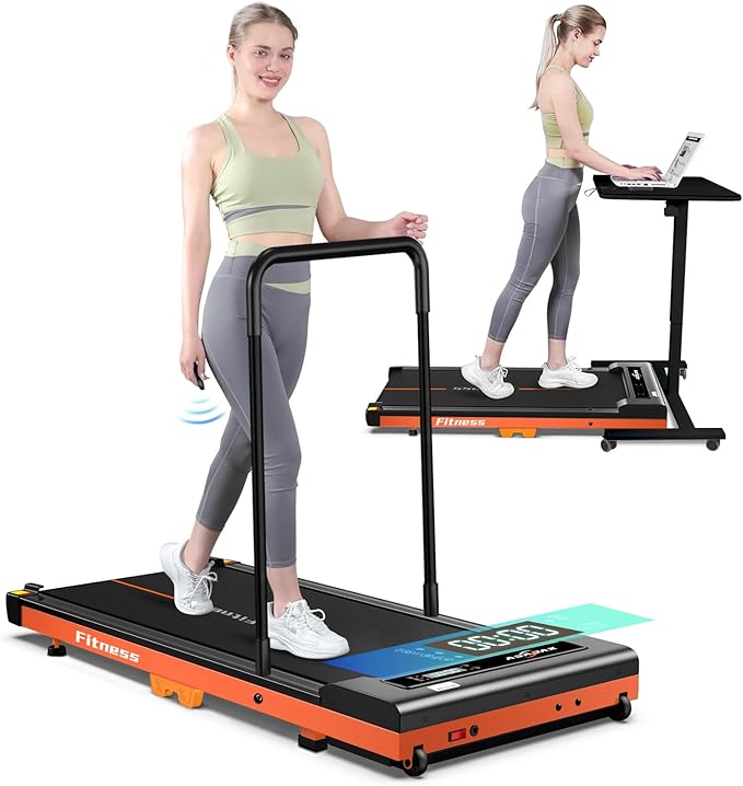 Walking Pad, Under Desk Treadmill for Home, Portable Treadmill 300 lbs Capacity (Orange-Handrail New)-StrideForce Fitness