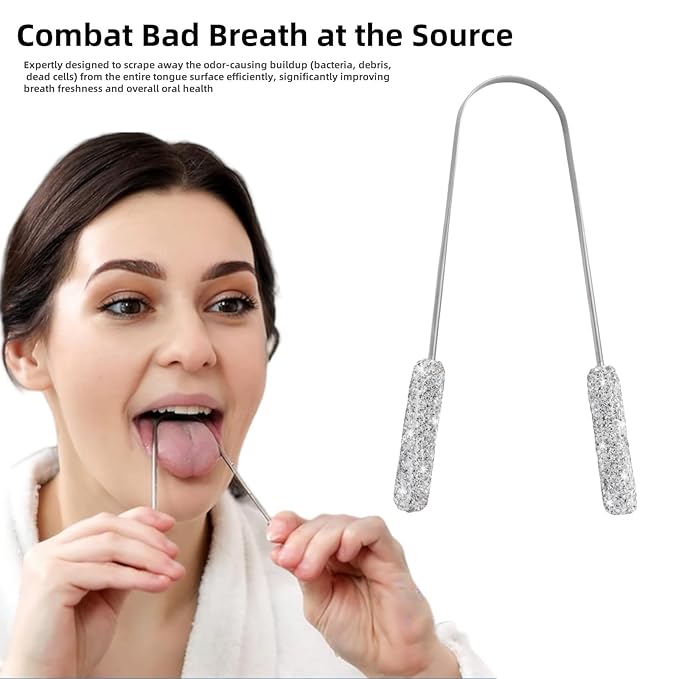 Tongue Scraper Bling Metal Tongue Cleaner for Adults & Kids Diamond Stainless Steel Tongue Scrubber for Oral Care & Hygiene(White)
