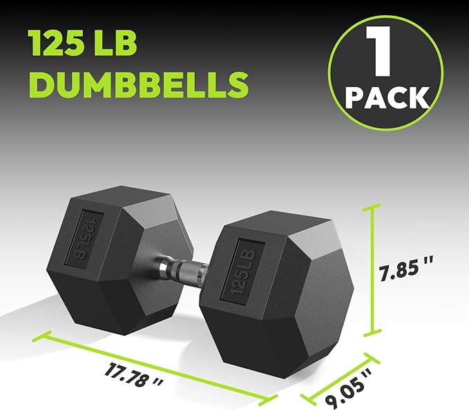 Hex Dumbbell 40-125 lb, Rubber Encased Exercise & Fitness Dumbbells, Hand Weight for Strength Training-StrideForce Fitness