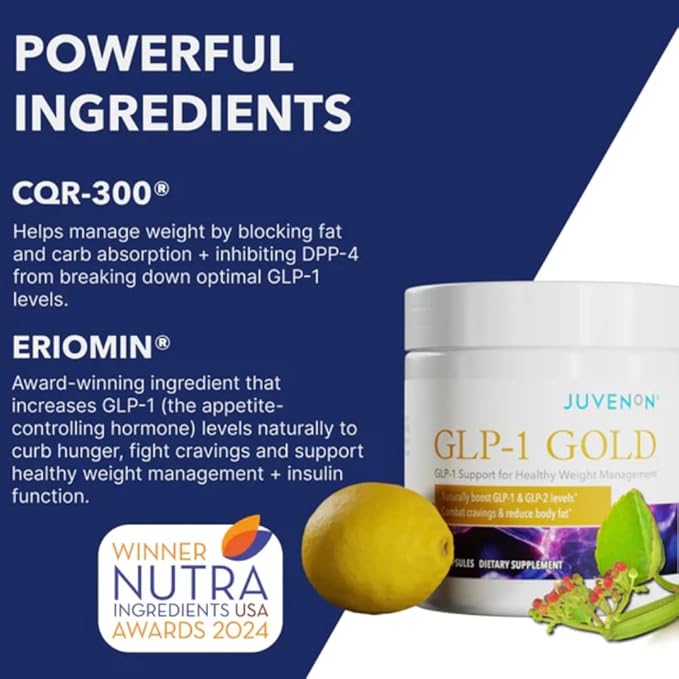 Juvenon GLP-1 Gold™ – Metabolic Support Supplement with CQR-300® & Eriomin™ – Helps Maintain Healthy Weight, Energy & Nutrient Metabolism – 30 Capsules-StrideForce Fitness