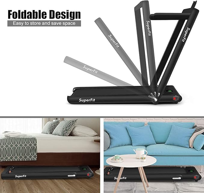 GYMAX Walking Pad, 2.25HP Foldable Treadmill with Smart App & Remote Control, Bluetooth LED Monitor, Small Spaces Compact Running Machine, Folding Portable Under Desk Treadmill for Home Office-StrideForce Fitness