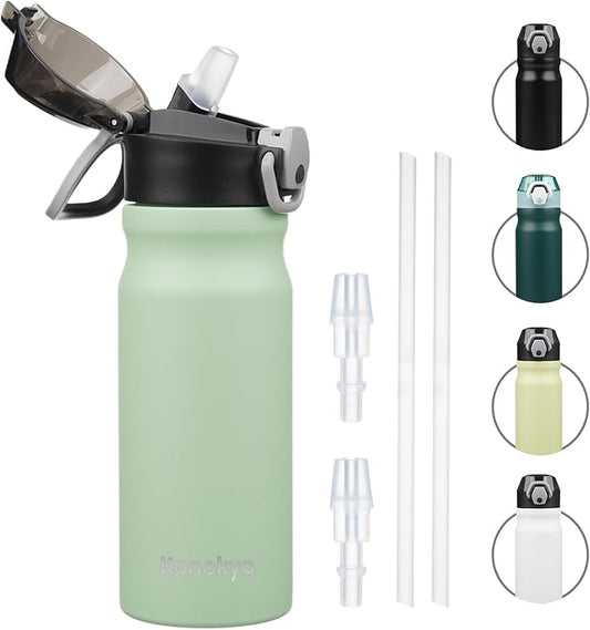 Insulated Water Bottle with Straw and Carry Loop,18 oz Stainless Steel Double Wall Vaccum Metal Water Flask with Leak-proof Lid, Avocado Green-StrideForce Fitness