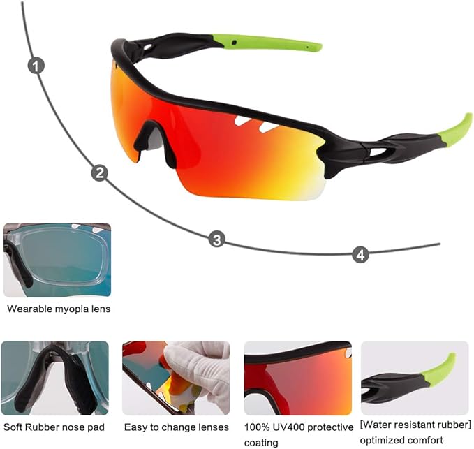 BangLong Polarized Sports Sunglasses Cycling Sun Glasses for Men Women with 5 Interchangeable Lenes for Running Baseball Golf-StrideForce Fitness