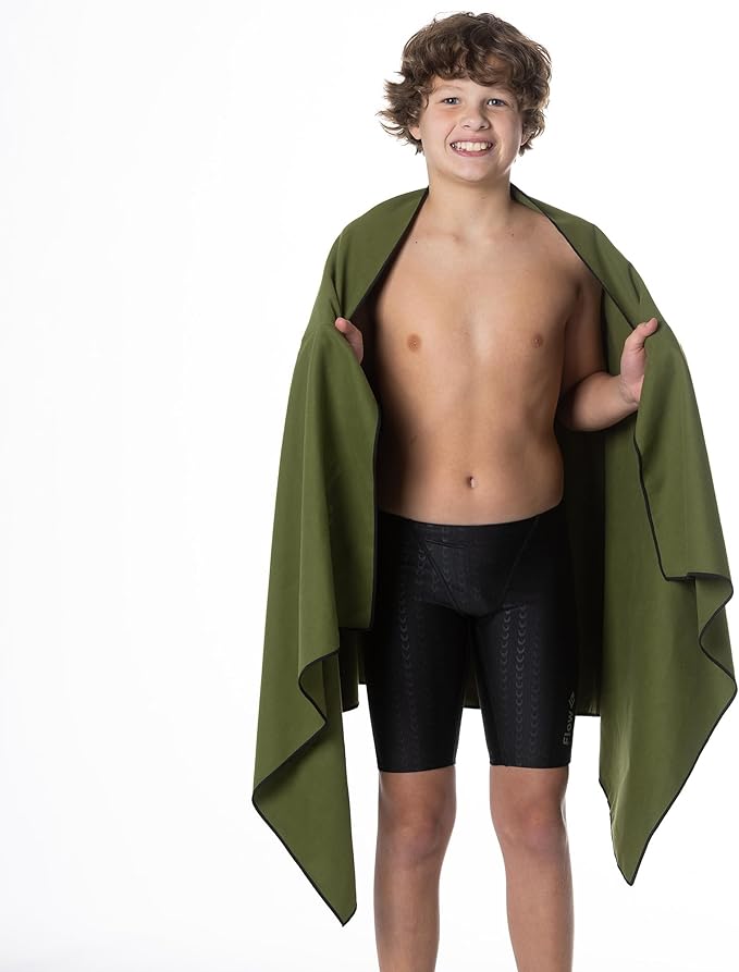 Flow Hydro Sport Towel - Microfiber Quick Dry Swimming Towels for Swim, Pool, Triathlon, and Other Water Sports in Medium, Large, Extra Large, and Hooded Sizes (Army Green, Large (60" x 30"))-StrideForce Fitness