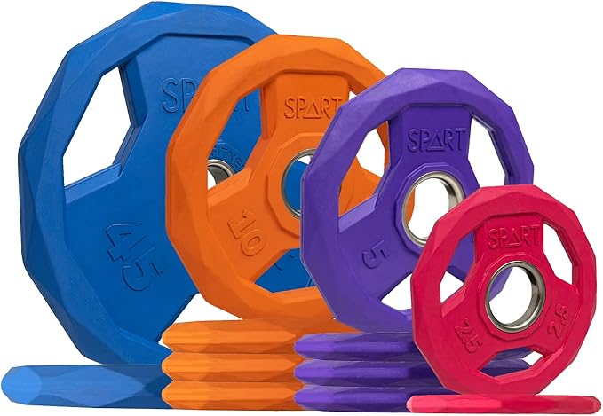 SPART Color Coded Weight Plate 2-Inch Rubber Coated Olympic Grip Plate for Barbell, Solid Cast Iron Weight Plates for Strength Training, Weightlifting, Crossfit, Home Gym, 2.5LB/5LB/10LB/25LB/35LB/45LB, Pair-StrideForce Fitness