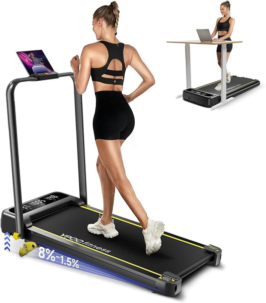 Foldable Treadmill with Incline, Walking Pad with Handle Bar 3 Level Incline, Portable Folding Treadmills for Home/Office 300 Lbs Capacity, Quiet Desk Treadmill with Remote Control & APP-StrideForce Fitness