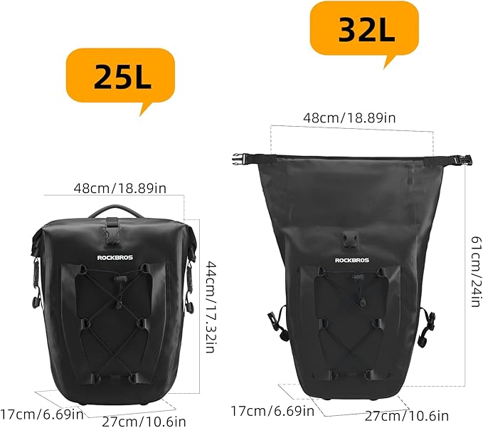 ROCKBROS Bike Panniers Waterproof Rear Rack Bag Max 30L Large Capacity for Cycling Traveling Commuting-StrideForce Fitness