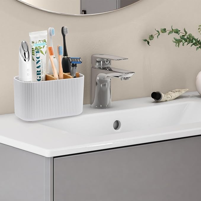 White Toothbrush Holder - Bamboo Toothbrush Holders for Bathrooms Electric Toothbrush Holder Organizer Kids Toothbrush Holders for Bathrooms Countertop